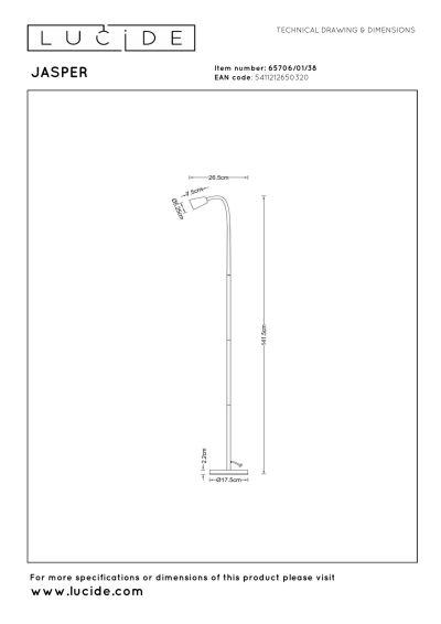 Lucide JASPER - Floor reading lamp - 1xGU10 - Cream